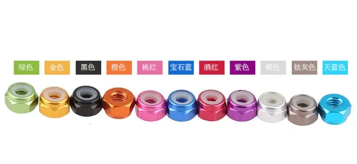 10pcs M2 M3 M4 M5 colourful Rivet Nuts Aluminum Nylon Insert Lock Nut Self-locking Nuts Locknuts Model Hex Nut