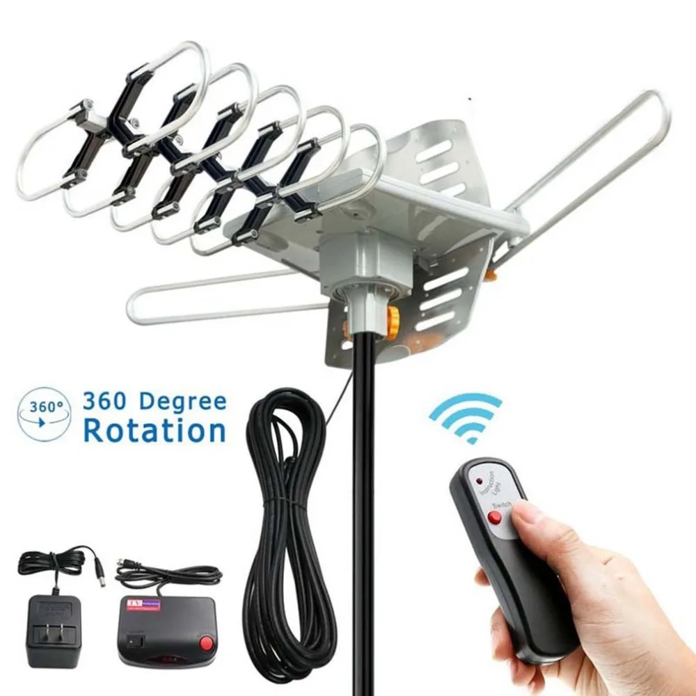 

Free HDTV 1080P 150 Miles Outdoor TV Antenna Motorized Amplified Device 36dBi High Gain VHF UHF FM Aerial Signal Booster US plug