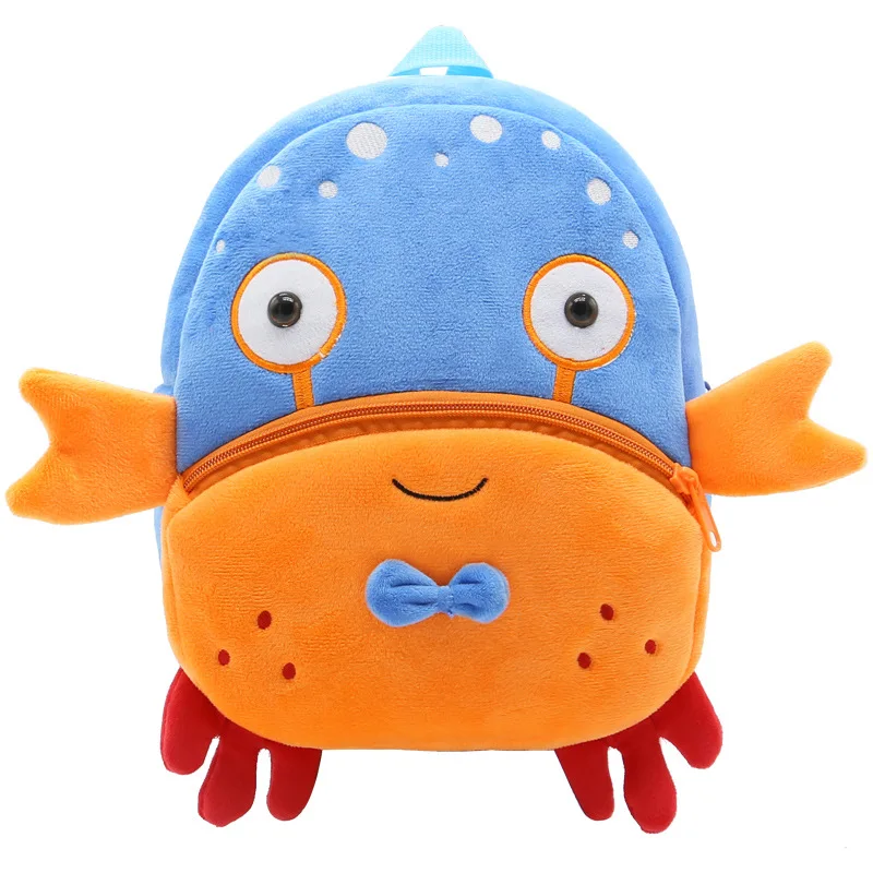2018 New 3D Plush Crab Kids Backpack Cute Children Students School Bag