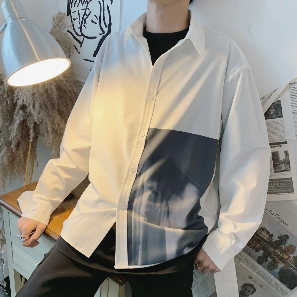 2019 Korean Style Men Ulzzang Freshing Temperament Youth Indie Pops Loose Casual Shirt