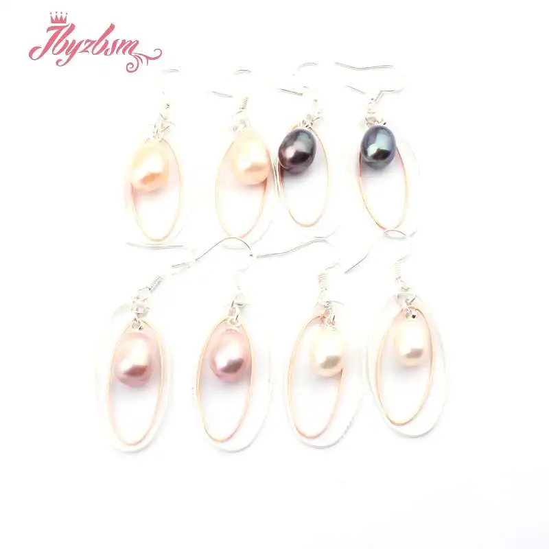 

6x8-8x10mm Natural Oval Freshwater Pearl Silver Dangle Earrings 1 Pair Fashion Jewelry Women Gift, Free Shipping Assorted Colors