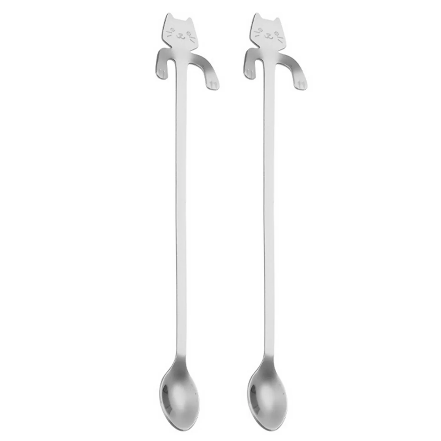 Behogar 2 шт 19,8 см с милым рисунком кота Нержавеющая сталь Hangable, Чай Смешивание Кофе ложки для помешивания для дома ресторан-бар
