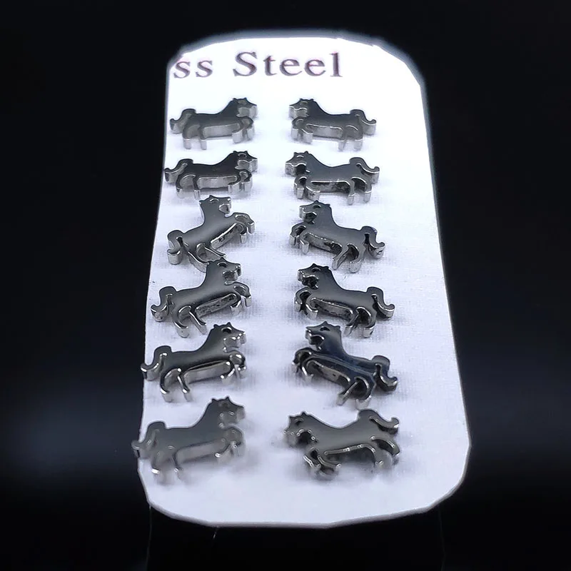 

6 pairs 2019 Fashion Unicorn Stainless Steel Earing Set Women Silver Color Stud Earing Jewellery pendientes mujer E612820