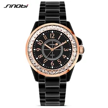 SINOBI Fashion Women Diamonds Wrist Watches Imitation Ceramics Watchband Luxury Brand Dress Ladies Geneva Quartz Clock 2017 G03