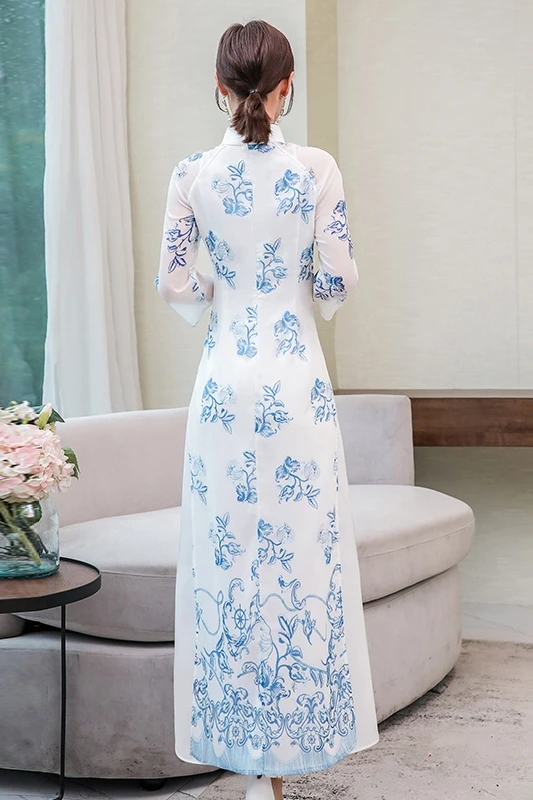 Вьетнамский aodai вьетнамский cheongsam народный стиль женское Ципао китайское платье для женщин традиционная одежда цветочный ao dai