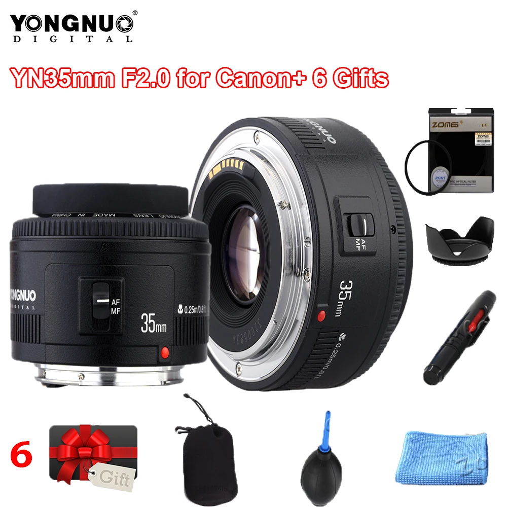Lente de Foco Automático para Canon Yongnuo Grande Angular Fixo – Principal Automático Grande-angular 60d 5dii 5d 35mm Yn35mm F2.0