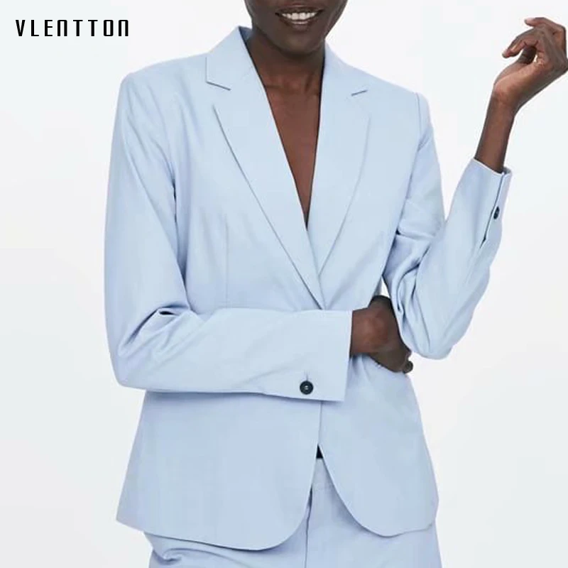 

2019 Designer Women's Jacket Blazer Solid Office Blazers Women Single Button Long Sleeve Pockets Short Slim Outwear Coat Female