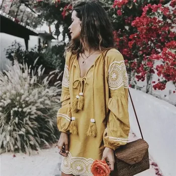 

Dress Of Euramerican Dress New Style Summer Dress Retro Quaste Embroidery Dress
