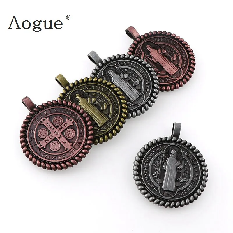 

Round Saint Christopher & Our Lady Of Perpetual Medal St Benedict Crucifix Charms Pendants For Key chain Religious Necklace