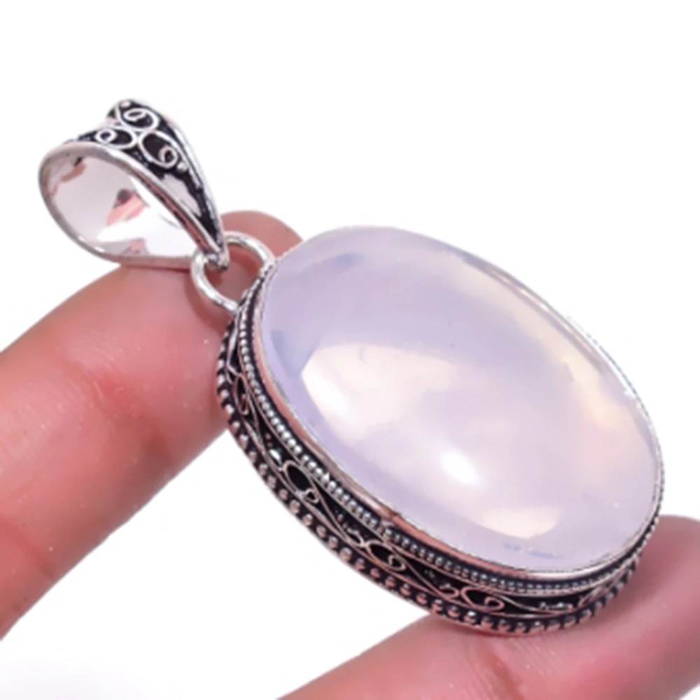 

Rose Quarts Pendant Silver Overlay over Copper, USA Size 55mm , P6465