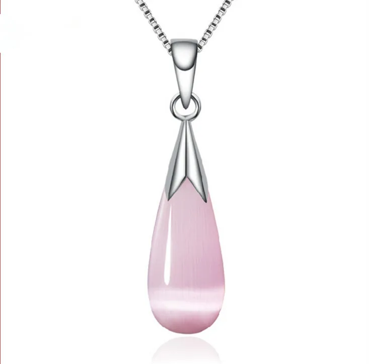 Anenjery, 925 пробы, Серебряный лунный камень, опал, капли воды, кулон, ожерелье для женщин, подарок 45 см, коробка, цепочка, колье, ожерелье, S-N80 - Окраска металла: pink