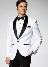 High Quality One Button White Groom Tuxedos Groomsmen Men’s Wedding Prom Suits Custom Made (Jacket+Pants+Girdle+Tie) K:122