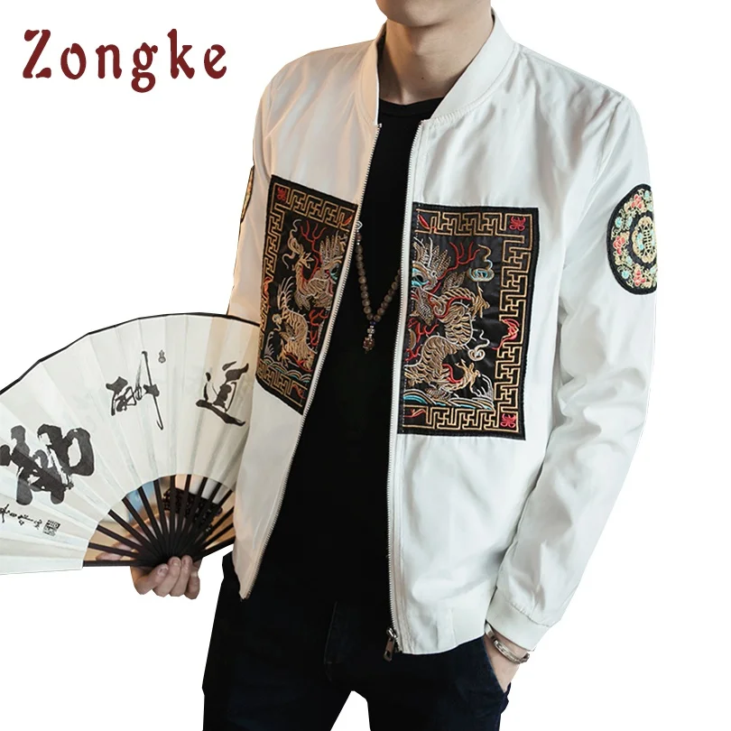 2018 New Chinese Dragon Embroidery Bomber Jacket Coat Men Jaqueta
