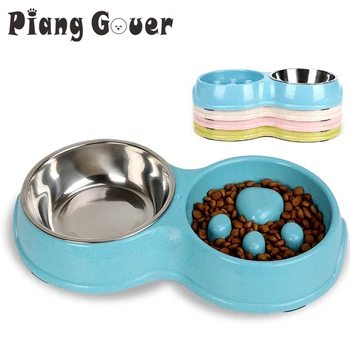 

Dog Bowl Feeders Stainless Steel Double Bowl Pet Food Utensils Anti-skid Cat Food Bowls