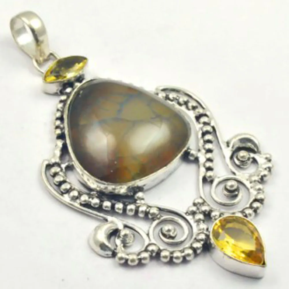 

Citrines & Agates Pendant Silver Overlay over Copper, USA Size 88 mm , P5249