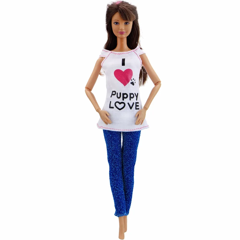 

Fashion Outfit Daily Casual Dating Wear Sexy Shirt Blouse Blue Leggings Pants Trousers Clothes For Barbie Doll Accessories