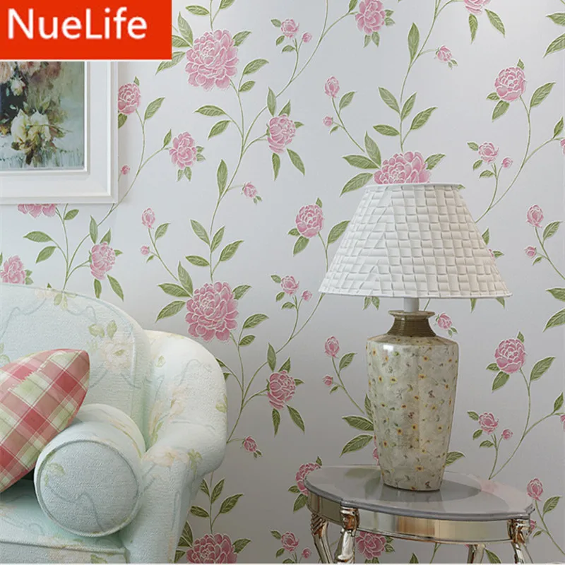 

0.53x10m Pastoral Style Green Leaf Flower Pattern Nonwoven Wallpaper Wedding Room Living Room Bedroom Restaurant Wallpaper
