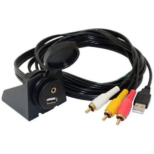 

1M USB & 3.5mm to 3RCA & USB AUX Flush Mount Dash Extension Cable with Dash Mounting Bracket for Car