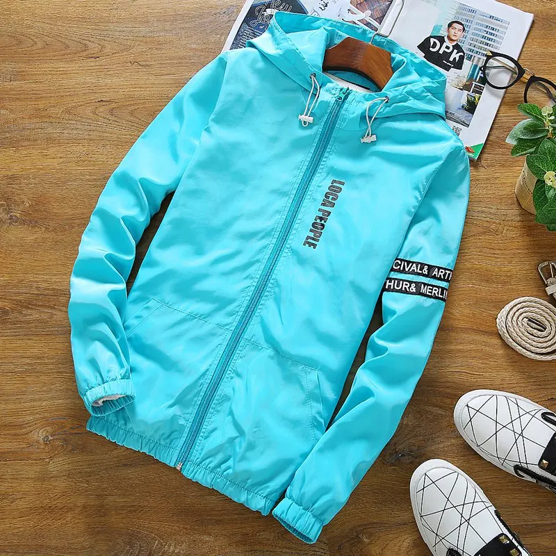 Jacket Summer Men's Letter Print Hooded Jacket Men's Sports Breathable Slim coat Men's Casual Baseball Wear Sunscreen Jacket