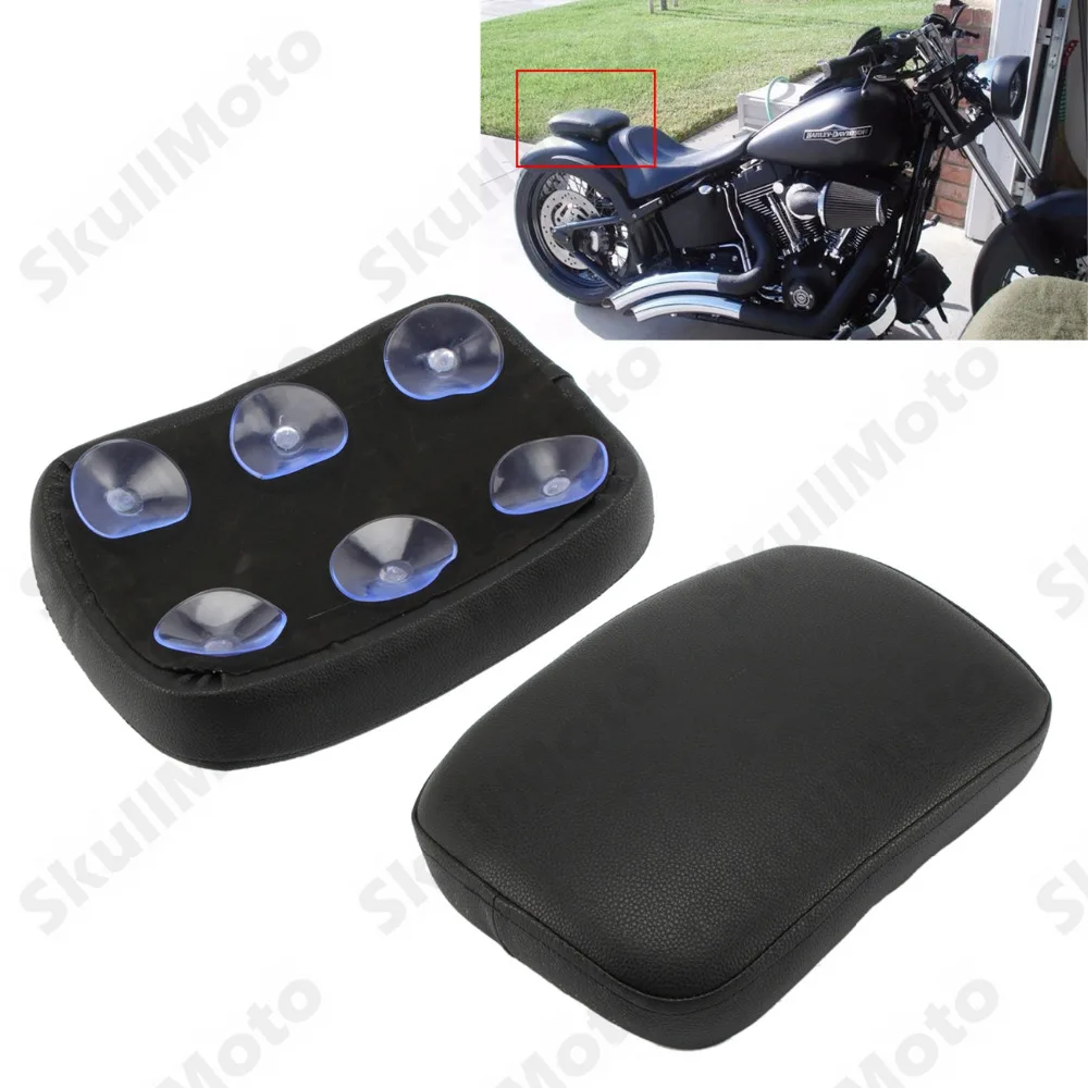 Black Rear Motorcycle Rectangular Passenger Seat Cushion 6 Suction Cups