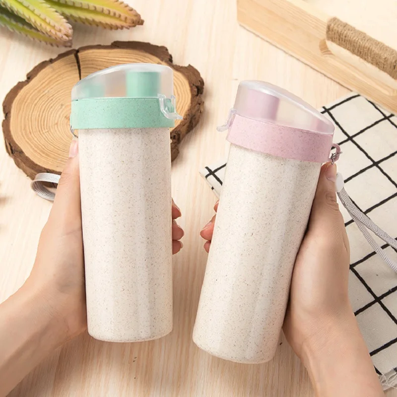 400ml Portable Water Bottle With Drinking Wheat Straw Creative Eco-Friendly Drink For Work Sports School Travel | Дом и сад