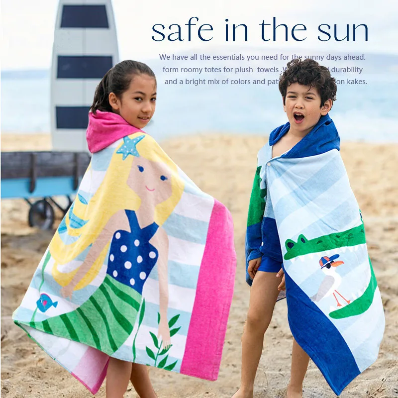 76-126cm-100-cotton-beach-towel-Europe-and-American-PBK-no-formaldehyde-swimming-wearable-children-hooded