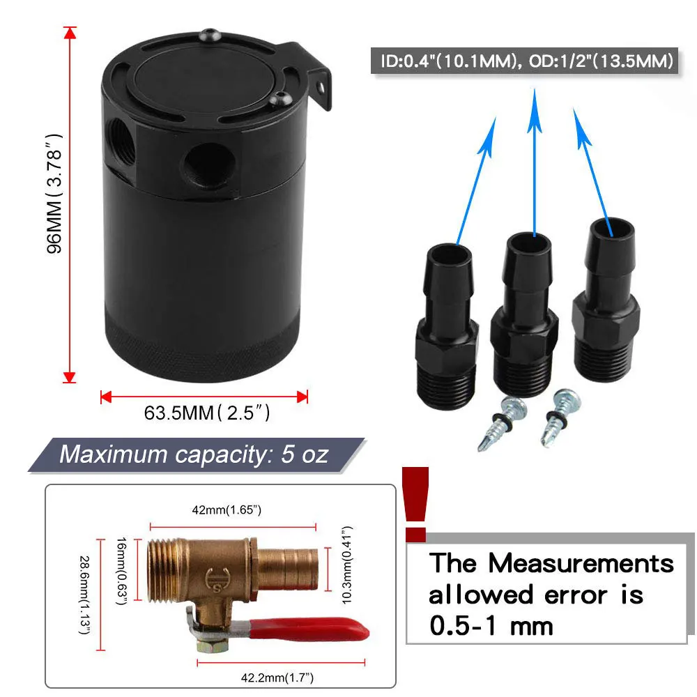 RYANSTAR Oil Catch Can Tank 2 / 3 Port with Removable Valve Fuel <br />Oil Separator Air Racing Universal Baffled-in Fuel Tanks from <br />Automobiles 