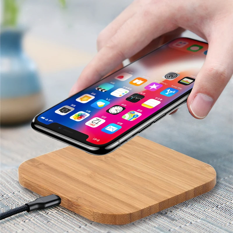 Дерево 10 Вт Быстрое беспроводное зарядное устройство Qi для iPhone XR 8 Plus