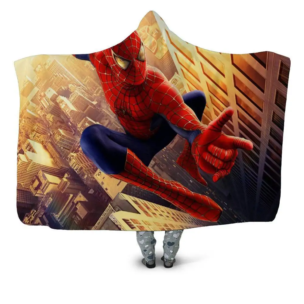 Одеяло с капюшоном с 3D-принтом «Человек-паук», «супергерой» для взрослых и детей, шерстяное зимнее теплое одеяло для дивана, школы, дома, пикника, переноски - Цвет: HBKH1352