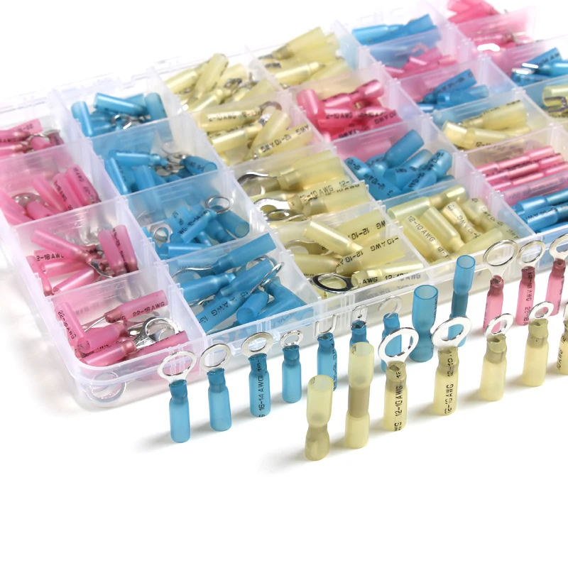 

270PCS New Heat Shrink Connectors Insulated Waterproof 3 Colors Spade Ring Fork Butt Terminal