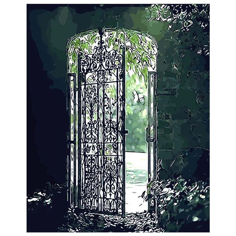 

Fantasy gate Oil Painting abstract old door picture By Number Digital Picture Coloring by hand Unique room Gift Home Decoration