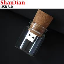 SHANDIAN Горячая USB3.0 стеклянная бутылка дрейф мягкий флэш-накопитель из дерева USB 4 ГБ 8 ГБ 16 ГБ 32 ГБ 64 ГБ флеш-накопитель Свадебный памятный U диск