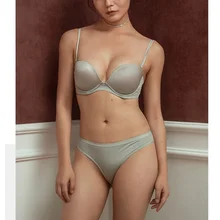 Lala’s Peach Women Seamless Lingerie 3/4 Cup Underwire Push Up Underwear Set Plunge Girl Sexy Lingerie Set With Back Closure