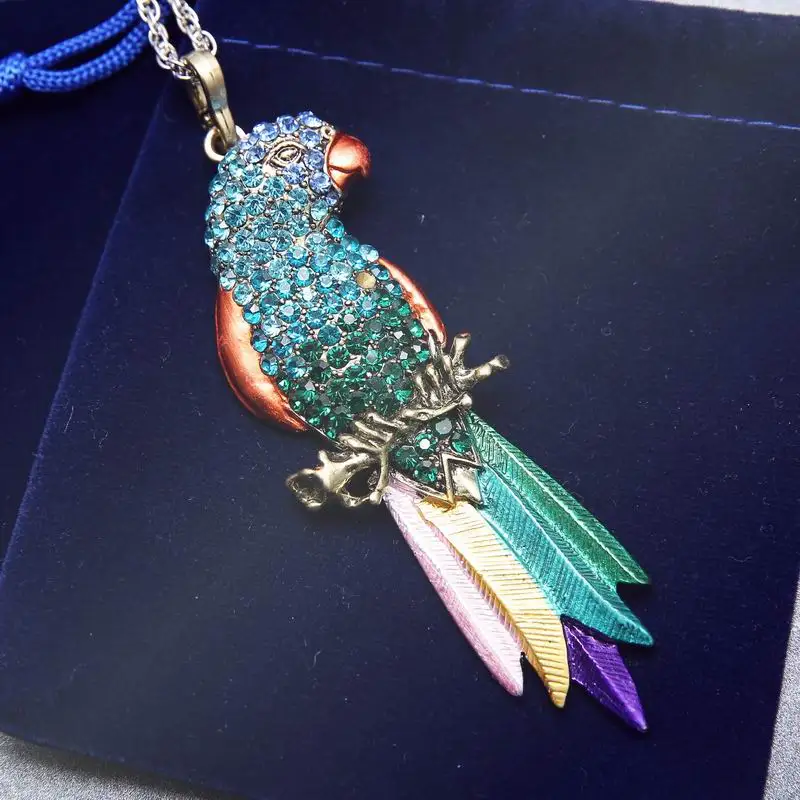 Vintage Long Jewelry Fashion font b Sweater b font Necklace 2017 Bird Exquisite Colourful Enamel Crystal