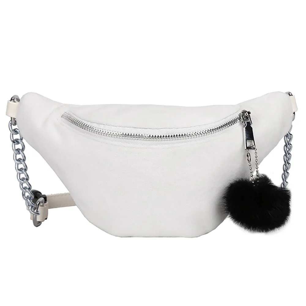 

Fashion Neutral Sport Plush Waist Messenger Crossbody Bag Corduroy&PU Chest Bags Single Should Luxury Hairball Decor 10Sep 21