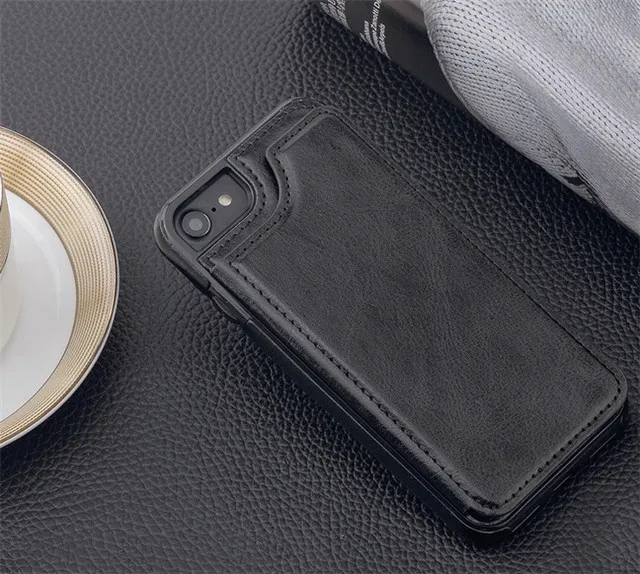 Black Кошелек чехол для телефона из искусственной кожи для iPhone XR XS Max 7 8 Plus флип-держатель для карт карман для samsung S10 Plus S8 S9 Note8 чехол - Цвет: Black