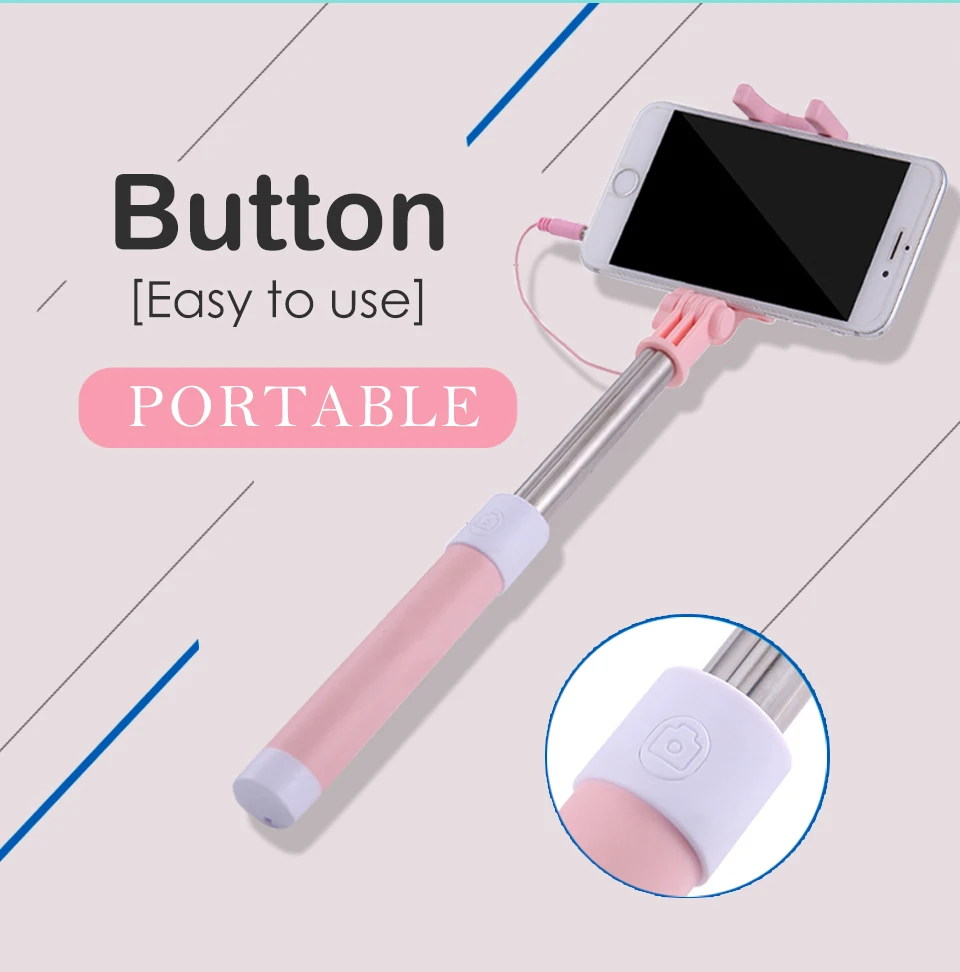 4 Color Mini Extendable Handheld Selfie Stick Stainless Steel Folding Wire Control Android Phone Handheld selfie sticks (3)