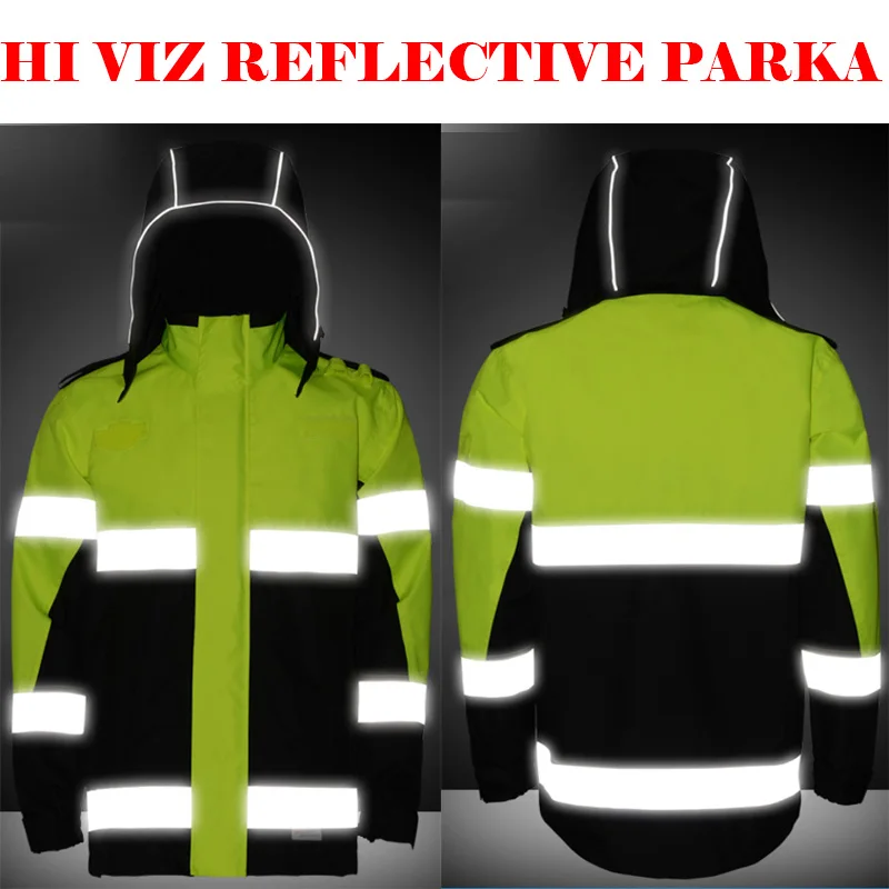 

SFVest Hi Viz Waterproof 2 Tone Yellow Parka Storm reflective traffic Work Jacket Mens Warm with 3M tapes free shipping