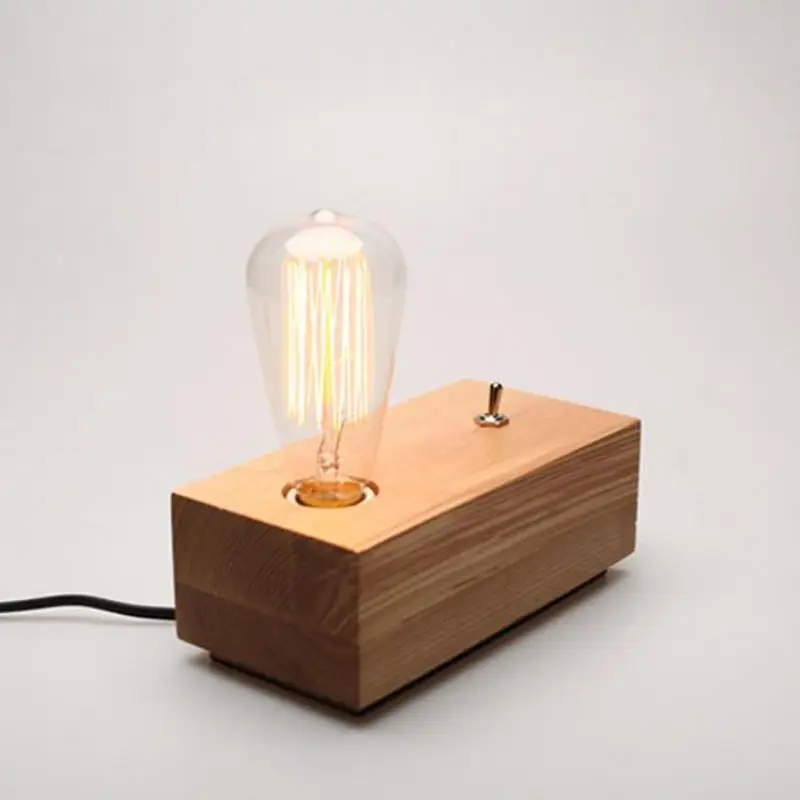 Vintage wooden Table Lamp Edison Bulb Personalized Wood Table Light art decoration Desk Lamp AC 90-260V E27 Light