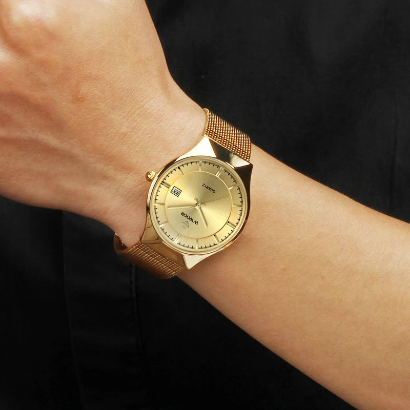 Relogio masculino WWOOR золотые часы мужские Ультра тонкие Классические мужские наручные часы Бизнес золотые мужские часы Топ бренд класса люкс
