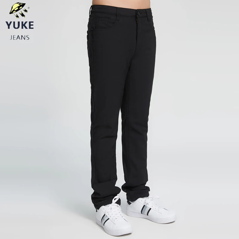 YUKE/Новинка, стильные штаны для мальчиков, для студентов однотонные черные узкие эластичные Повседневные детские штаны От 8 до 15 лет, толстый бархат, M13817