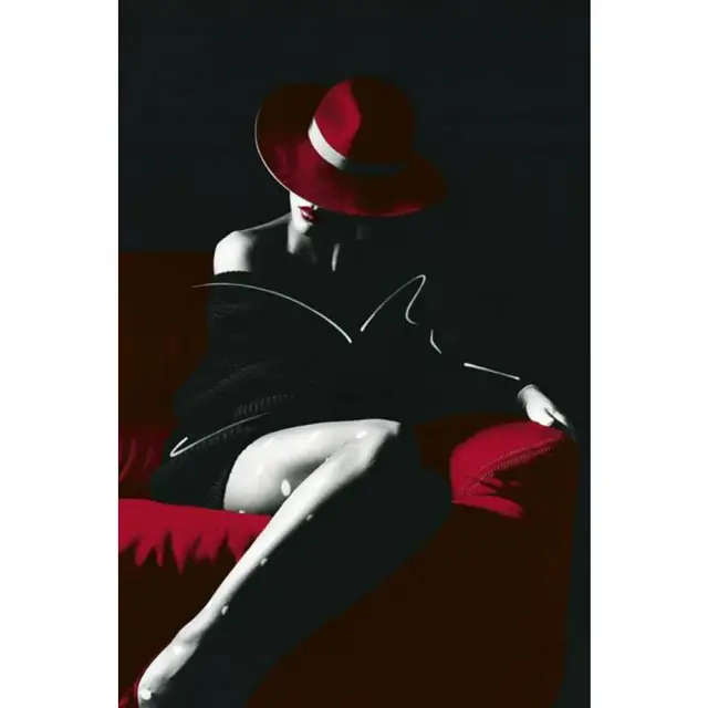 Art Contemporain Peintures à Lhuile Portrait Femme En Chapeau Rouge