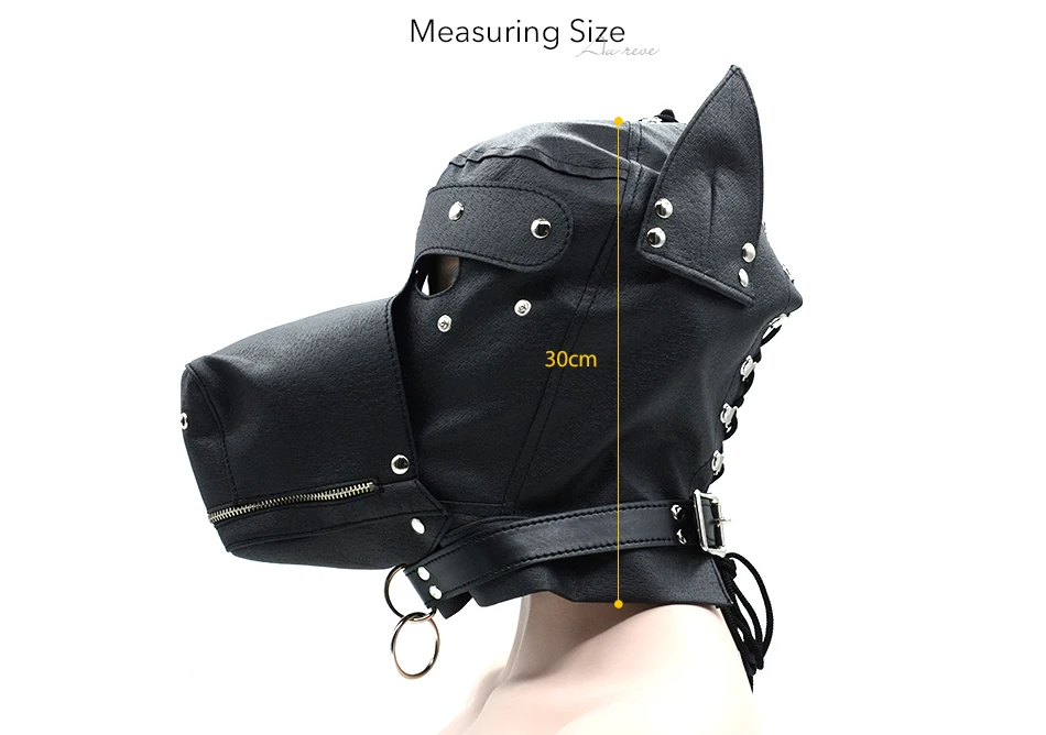 Fetish PU Leather SM Hood Dog Mask Head Harness Sex Slave Collar Leash Mouth Gag BDSM Bondage Blindfold Sex Toys For Couple 9