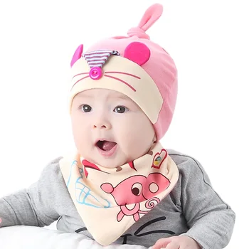 

Baby Cotton Cartoon Squirrel Hat Set Baby Hat +Triangle Bibs Kit Newest Baby Kids Cap Caps+ Baby Bibs Suit