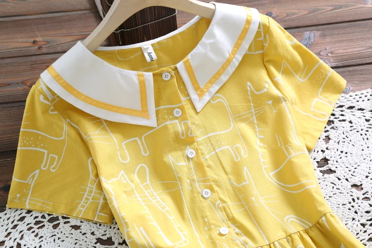 Mori girl милое платье новое летнее модное винтажное платье с круглым отложным воротником и коротким рукавом женское желтое платье vestidos