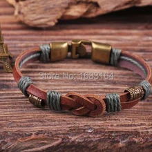 S531 Ретро Классический Браслет из натуральной кожи Плетеный браслет Мужская манжета коричневый