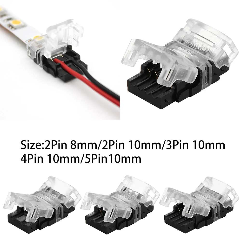 

10mm 2/3/4/5Pin Spring Connector Wire to LED Strip Connector no screws Quick Connector Fit for led strip RGB RGBW 3528 5050