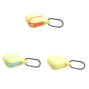 

Earphone Charging Case Yellow Protector Anti-lost Silicone Protective Cover Metal Clip Replacement For AirPods