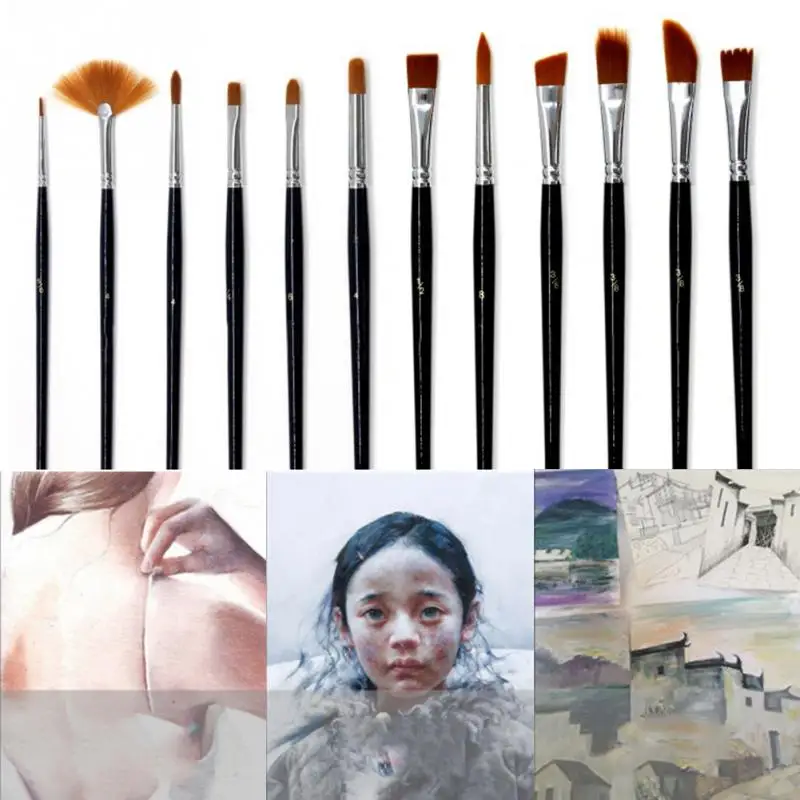 

12 Pcs Set Pen Pointed Paint Oil Paintings Nylon Hair Watercolour Artist Tip