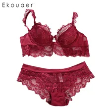 Ekouaer, сексуальное нижнее белье, комплект кружевного нижнего белья для женщин, кружевной, Цветочный, под проводами, с пряжкой сзади, 3/4 чашки, бюстгальтер, трусики, набор